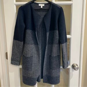 The White Company White Label 100% Wool Long Cardigan Charcoal Navy Size 2 Open